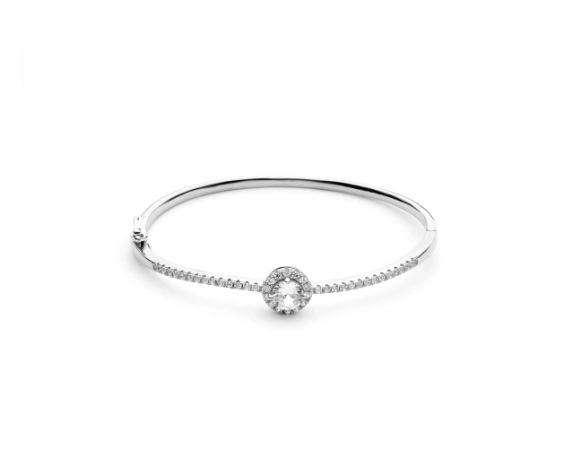 Bransoletka srebrna sztywna z oczkiem z białych cyrkonii