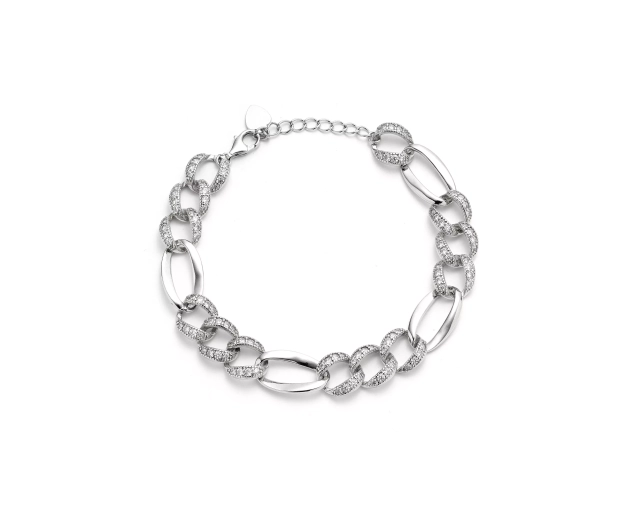 Bransoletka srebrna splot Figaro z cyrkoniami