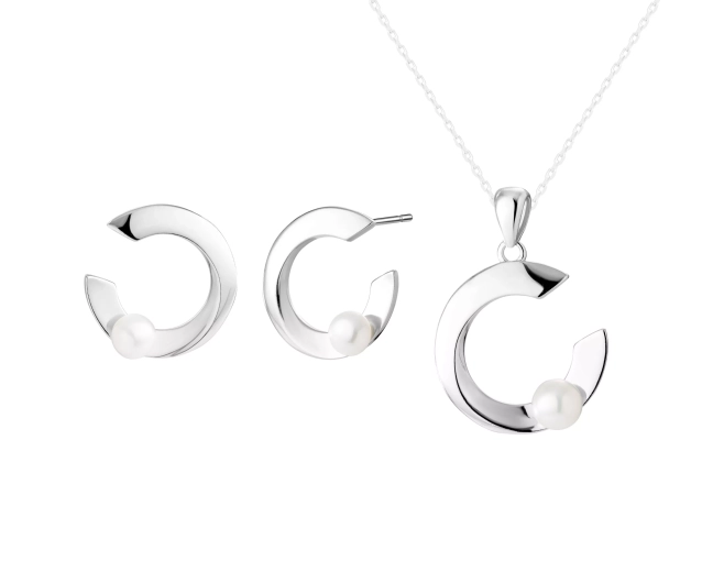 Komplet srebrny z białą perłą