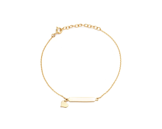 Bransoletka srebrna z serduszkiem i podłużnym elementem pozłacana