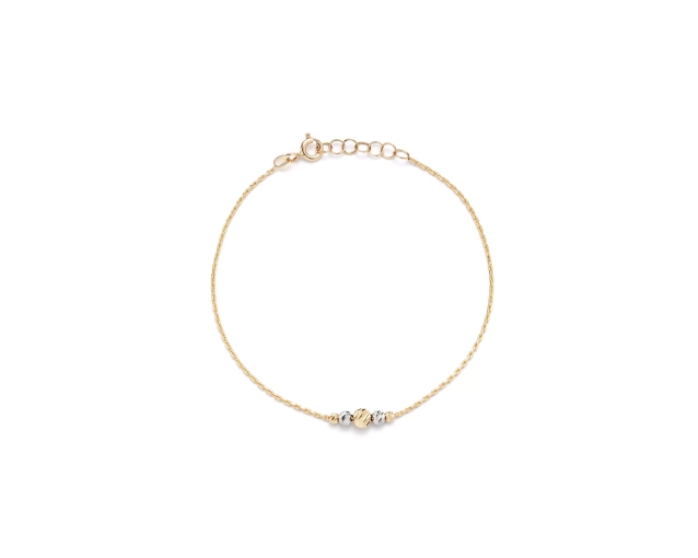 Złota bransoletka z kuleczkami, złoto 585, złote i srebrne, subtelna