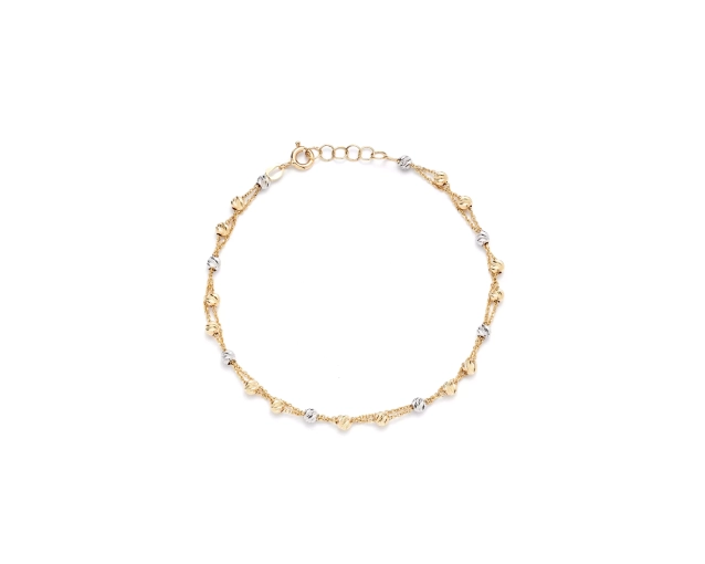 Złota bransoletka z podwójnym łańcuszkiem, złoto 585, kuleczki, subtelna