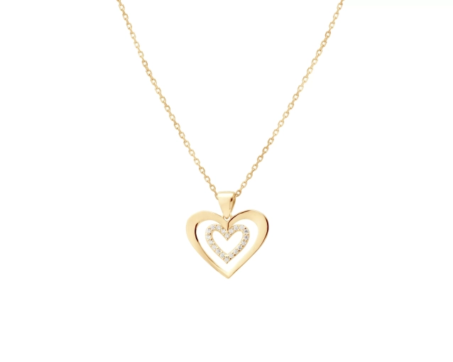 Srebrny pozłacany naszyjnik serce z cyrkoniami