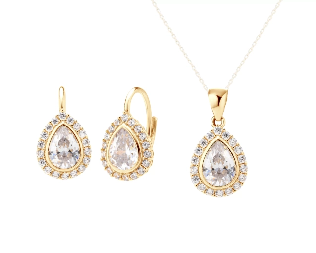 Komplet srebrny pozłacany z cyrkoniami