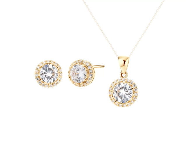 Srebrny pozłacany komplet biżuterii z cyrkonią