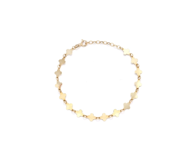 Złota bransoletka z koniczynkami, złoto próby 585, elegancki design.