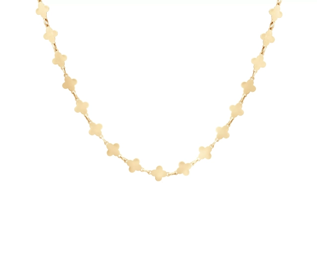 Złoty naszyjnik z motywem koniczynek, złoto 585, luksusowy, lśniący