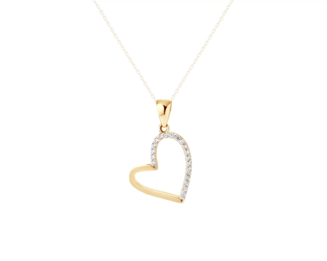 Złota zawieszka serce z cyrkoniami, złoto 585, elegancka, lśniąca
