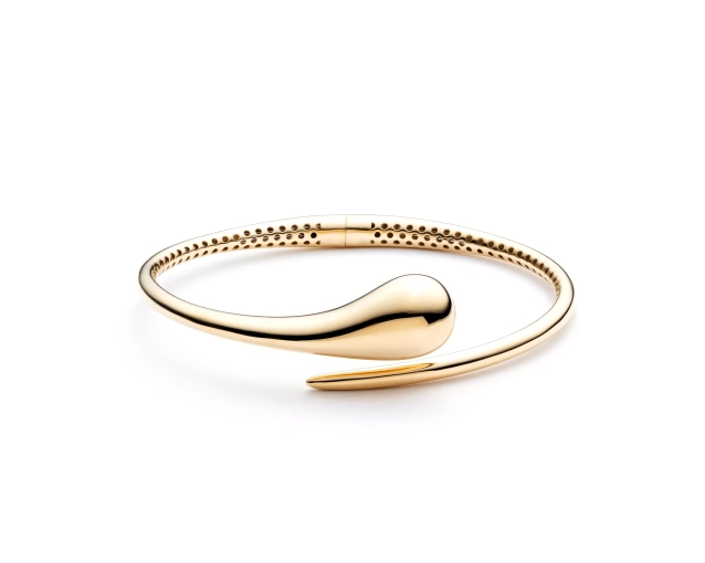 Złota sztywna bransoletka z kroplą, próba 585
