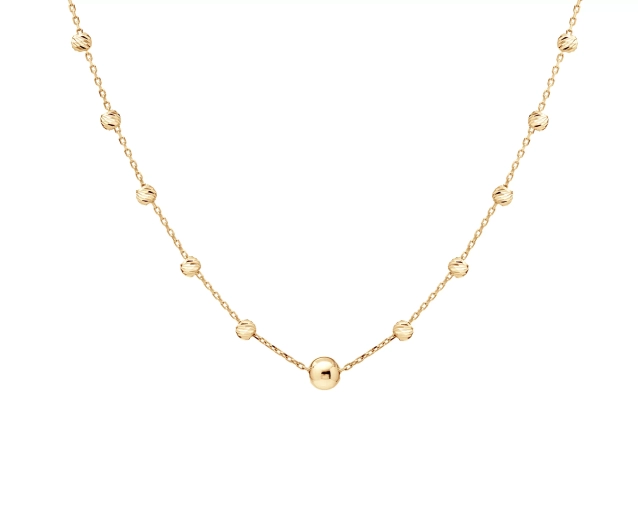 Złoty naszyjnik z kuleczkami, złoto 585, delikatny, uroczy