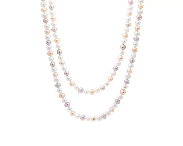 Długi stalowy naszyjnik z perłami 150 cm