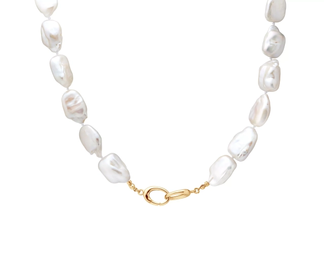 Stalowy złoty naszyjnik z opalizującymi perłami