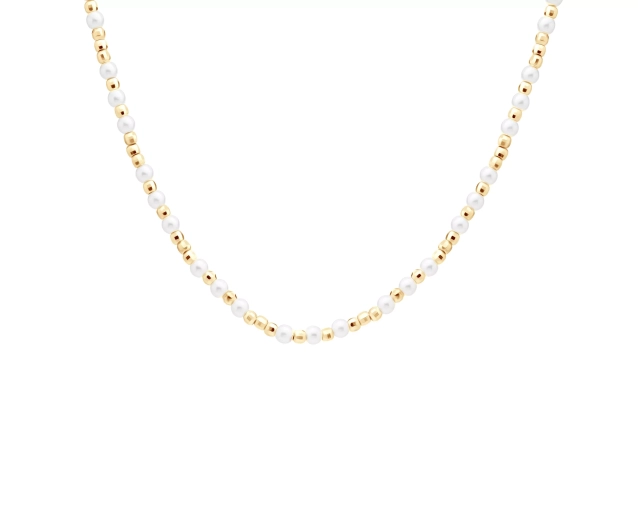 Naszyjnik srebrny pozłacany z kulkami i białymi perełkami