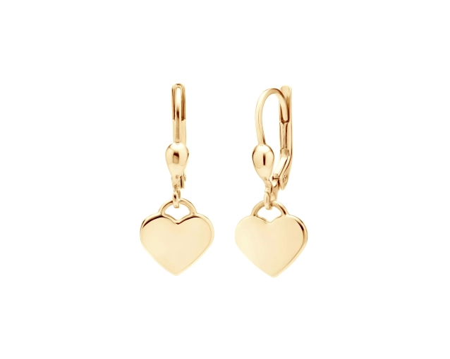 Kolczyki złote wiszące z serduszkiem 585, romantyczne