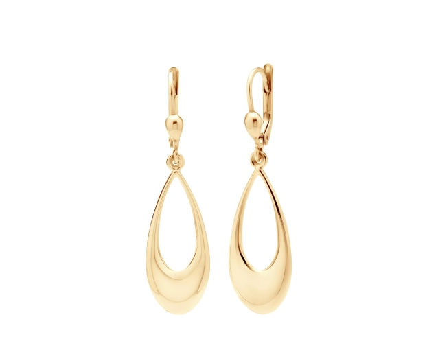 Złote owalne wiszące kolczyki, zapięcie angielskie, złoto 585