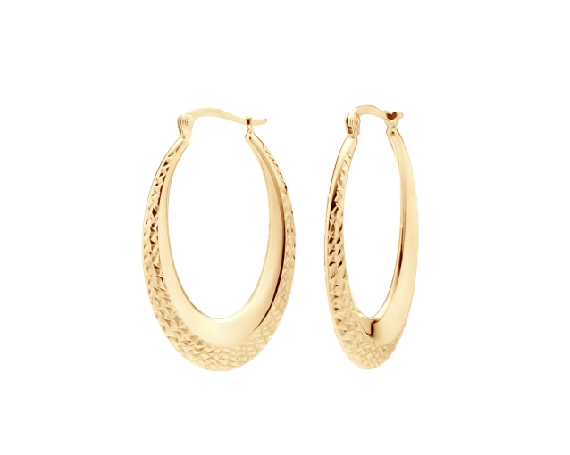 Złote owalne kolczyki z teksturą, zapięcie kreol, złoto 585