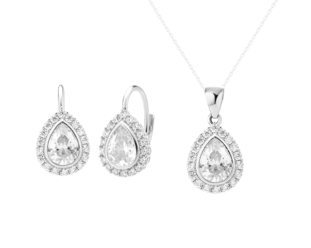 Komplet biżuterii srebrnej kolczyki łezki i zawieszka