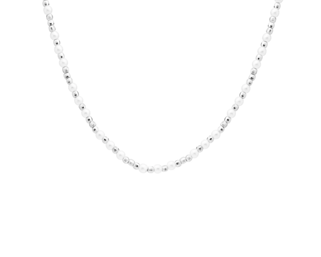 Naszyjnik srebrny z kulkami i białymi perełkami