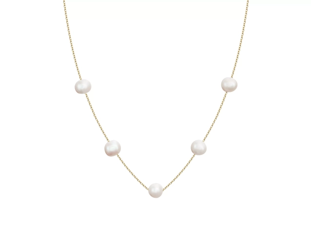 Srebrny naszyjnik pozłacany z perłami, klasyczna elegancja, delikatność, srebro i perły.