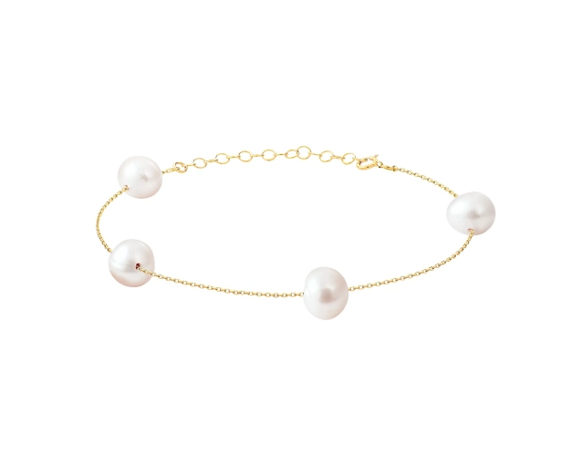 Bransoletka srebrna pozłacana z perłami 