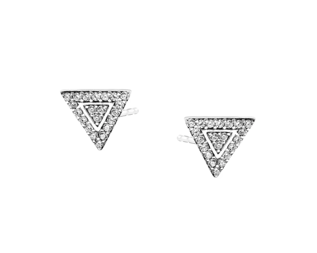 Srebrne kolczyki Schubert trójkąty z cyrkoniami – geometryczna elegancja