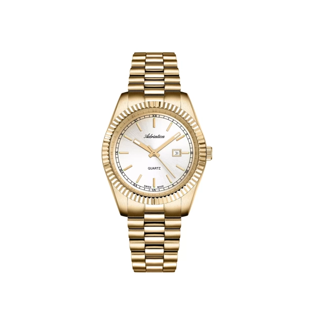 Zegarek damski Adriatica złoty z srebrną tarczą i utwardzanym szkłem