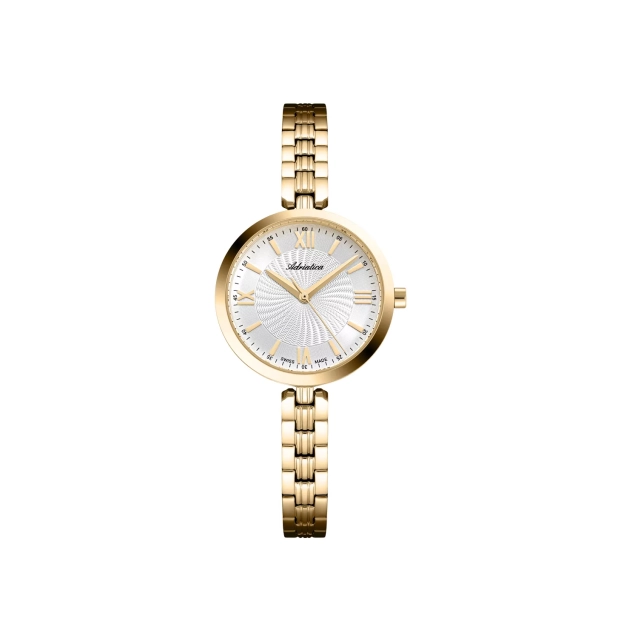 Zegarek damski Adriatica złoty z srebrną tarczą i mineralnym szkłem