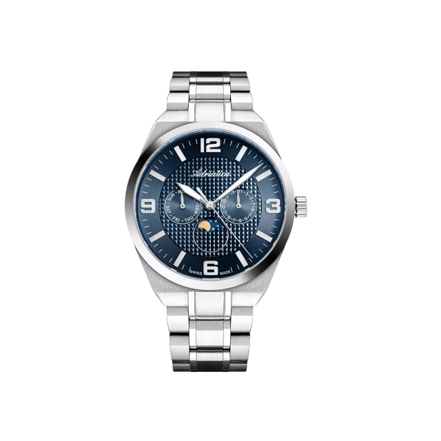 Zegarek męski Adriatica srebrny z niebieską tarczą i szafirowym szkłem