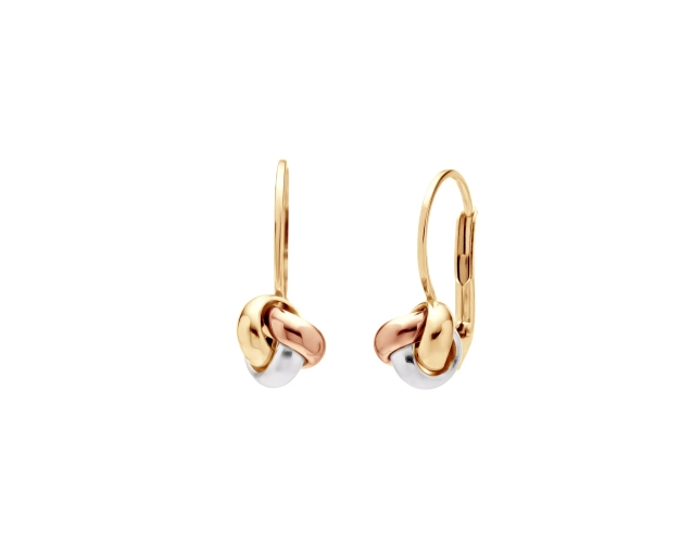 Kolczyki złote węzełki trzykolorowe