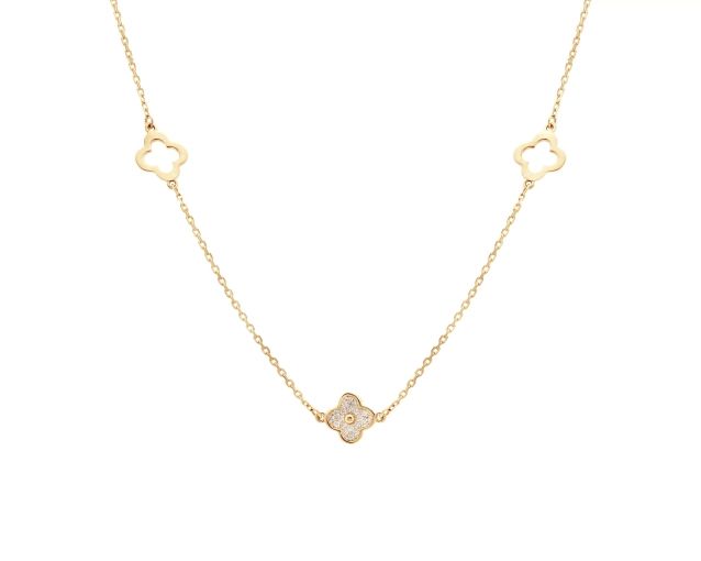 Naszyjnik złoty z kwiatami i cyrkoniami