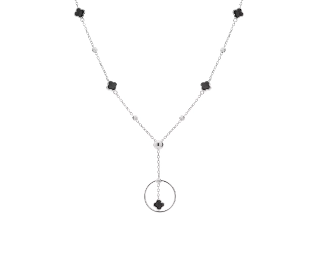 Naszyjnik srebrny z czarną emalią i zawieszką