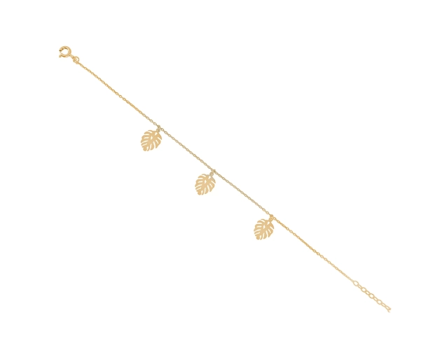 Bransoletka srebrna liście monstery pozłacana