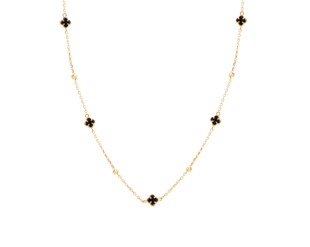 Naszyjnik srebrny pozłacany z kuleczkami i emaliowanymi na czarno elementami