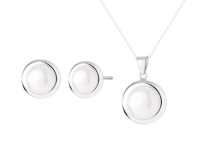 Komplet srebrny z białą perłą