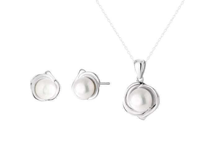 Komplet srebrny z białą perłą
