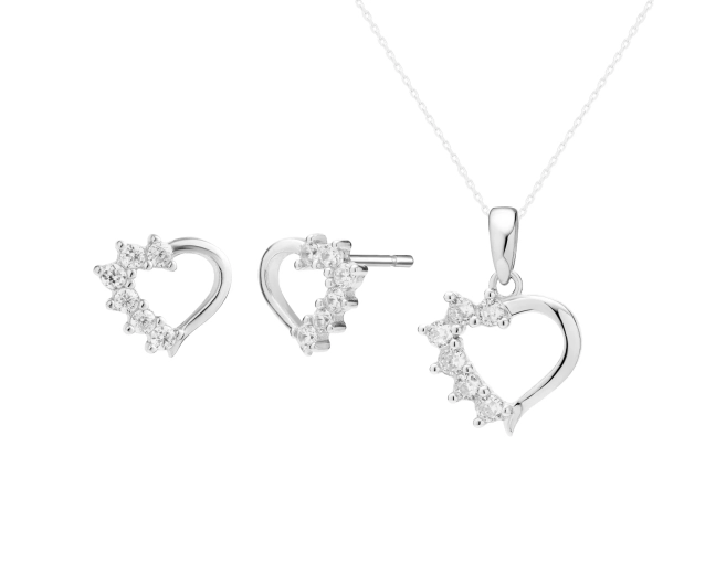 Komplet srebrny serca z cyrkoniami