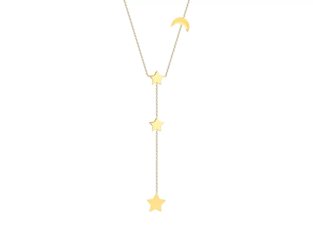 Naszyjnik złoty krawatka z gwiazdami i księżycem