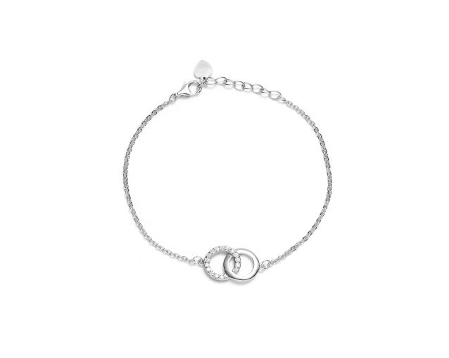 Bransoletka srebrna z cyrkoniami i splecionymi kołami