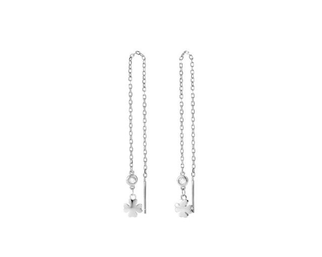 Kolczyki srebrne z czterolistną koniczynką wiszące