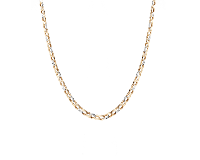 Naszyjnik złoty dwukolorowy łańcuszek ankier z ogniwami zdobionymi tłoczeniem w geometryczny wzór