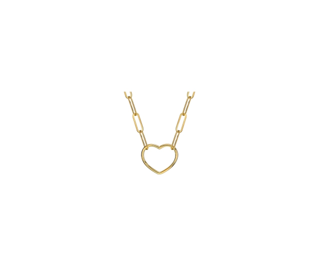 Srebrny naszyjnik żółty z luźnymi dużymi ogniwami w splocie ankier z wisiorkiem w kształcie serca