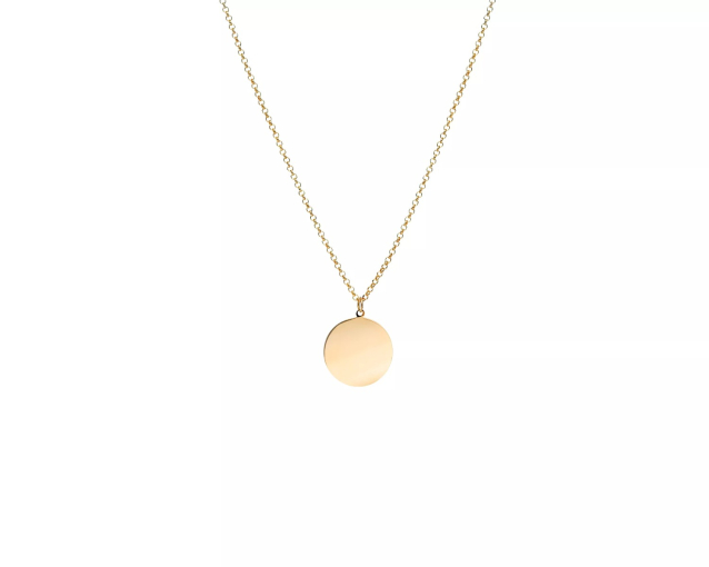 Naszyjnik srebrny łańcuszkowy żółty z okrągłą gładką blaszką