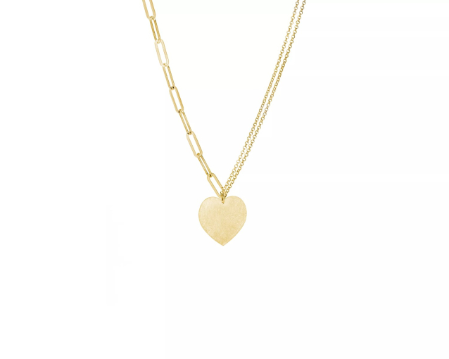 Srebrny żółty naszyjnik - połączenie dwóch łańcuszków o różnych wymiarach ogniw i wisiorek w kształcie serca