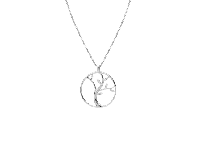 Naszyjnik srebrny łańcuszkowy z okrągłym wisiorkiem z motywem młodego drzewa