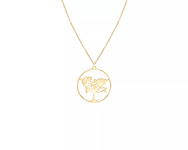 Naszyjnik srebrny pozłacany z okrągłym wisiorkiem z motywem drzewa