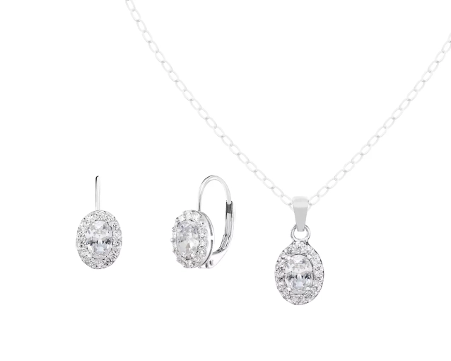 Komplet srebrny z białymi cyrkoniami