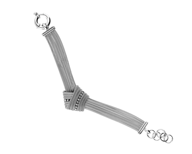 Bransoletka srebrna szeroka taśma z ozdobnym węzłem na środku