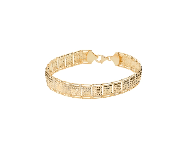 Bransoletka złota segmentowa z motywem kwadratów ze zdobioną powierzchnią