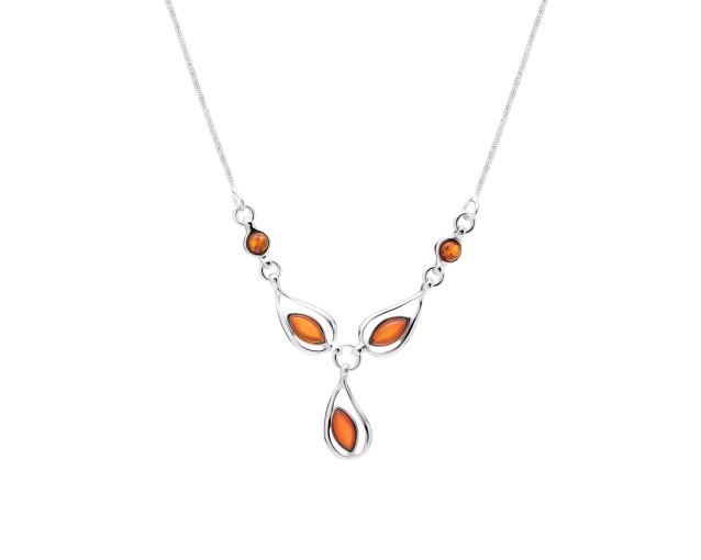 Naszyjnik srebrny z bursztynem w kształcie kropli, elegancki i stylowy