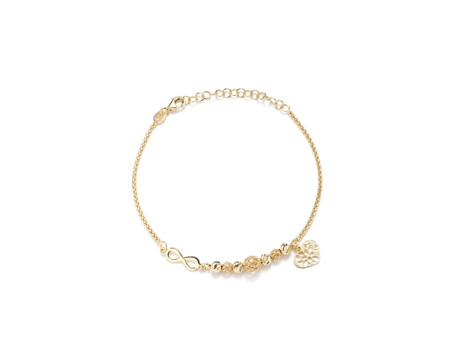 Bransoletka pozłacana srebrna z sercem i symbolem nieskończoności